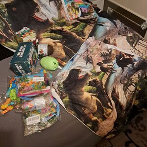 ADORABLE Dinosaur Duvet/Pillow/3games/Book and Party Plates DINO GALORE!
